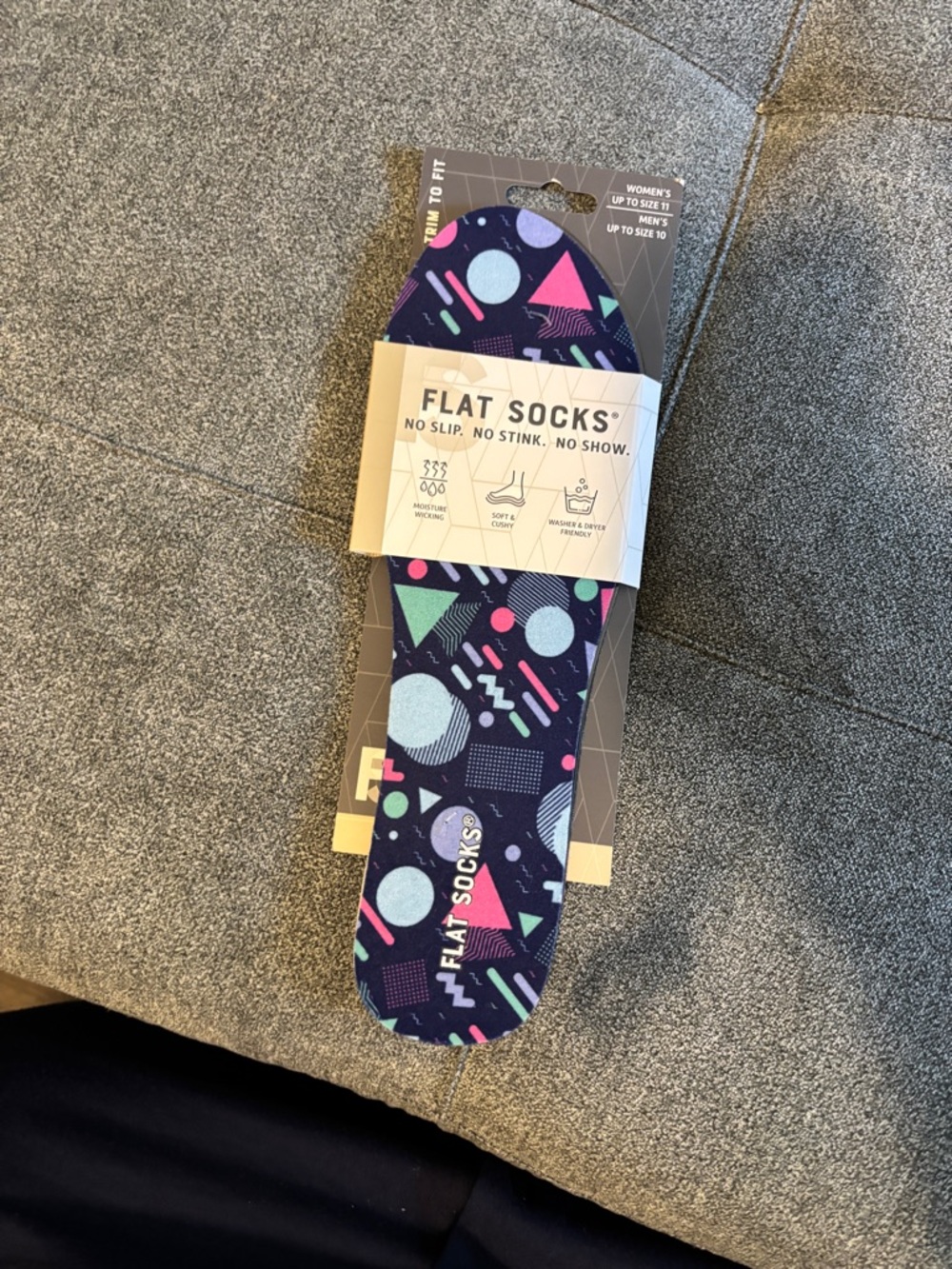 Women's No-Show Liners - Navy with Pink & Mint Geometric Print